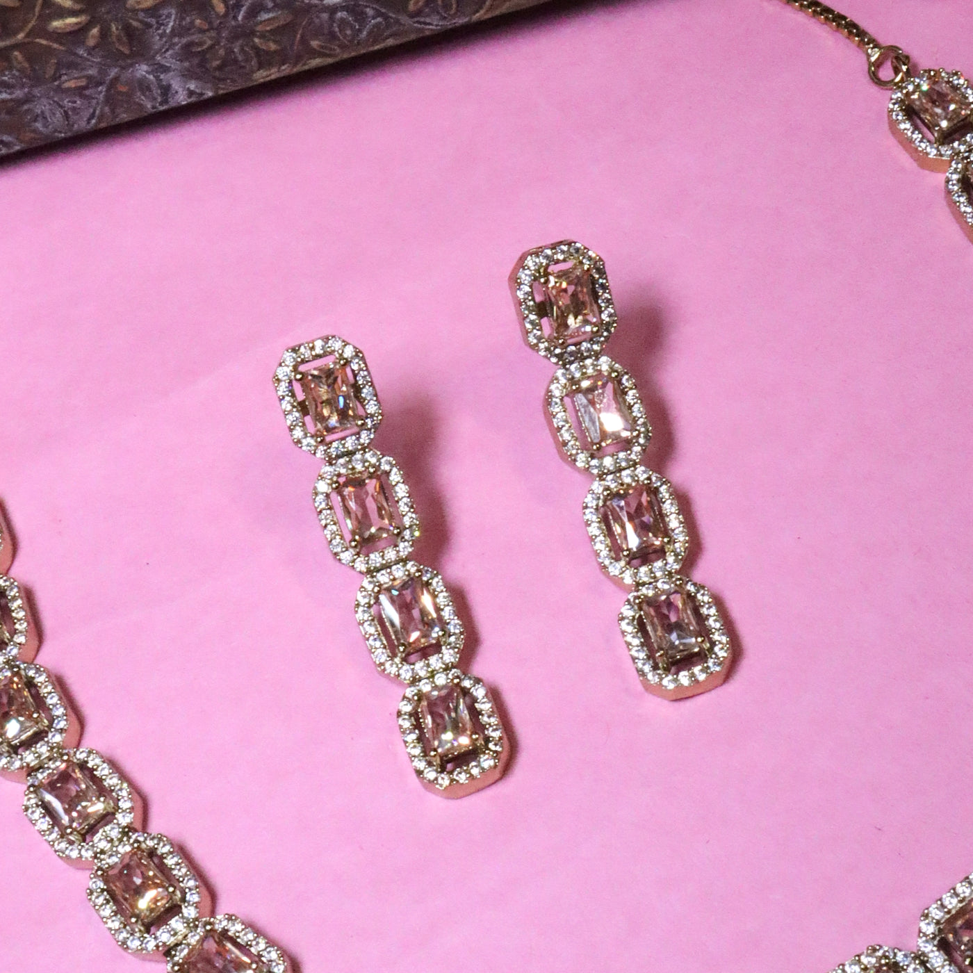 Brown/Smoky Quartz Geometric Link Necklace Set - SIA456137