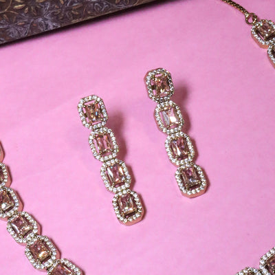 Brown/Smoky Quartz Geometric Link Necklace Set - SIA456137