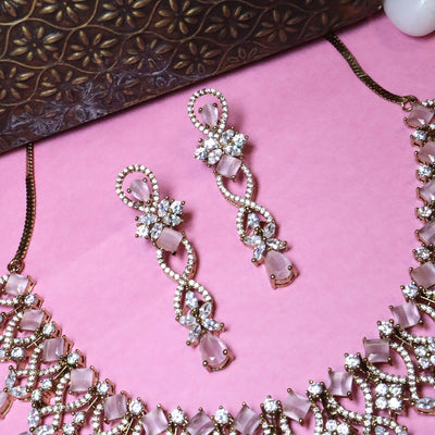 Pink Teardrop Stone and American Diamond (AD) Bridal Choker Set - SIA456139