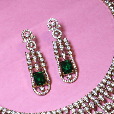Sparkling Cubic Zirconia Choker Necklace Set with Emerald Green Accent Stones - SIA456122