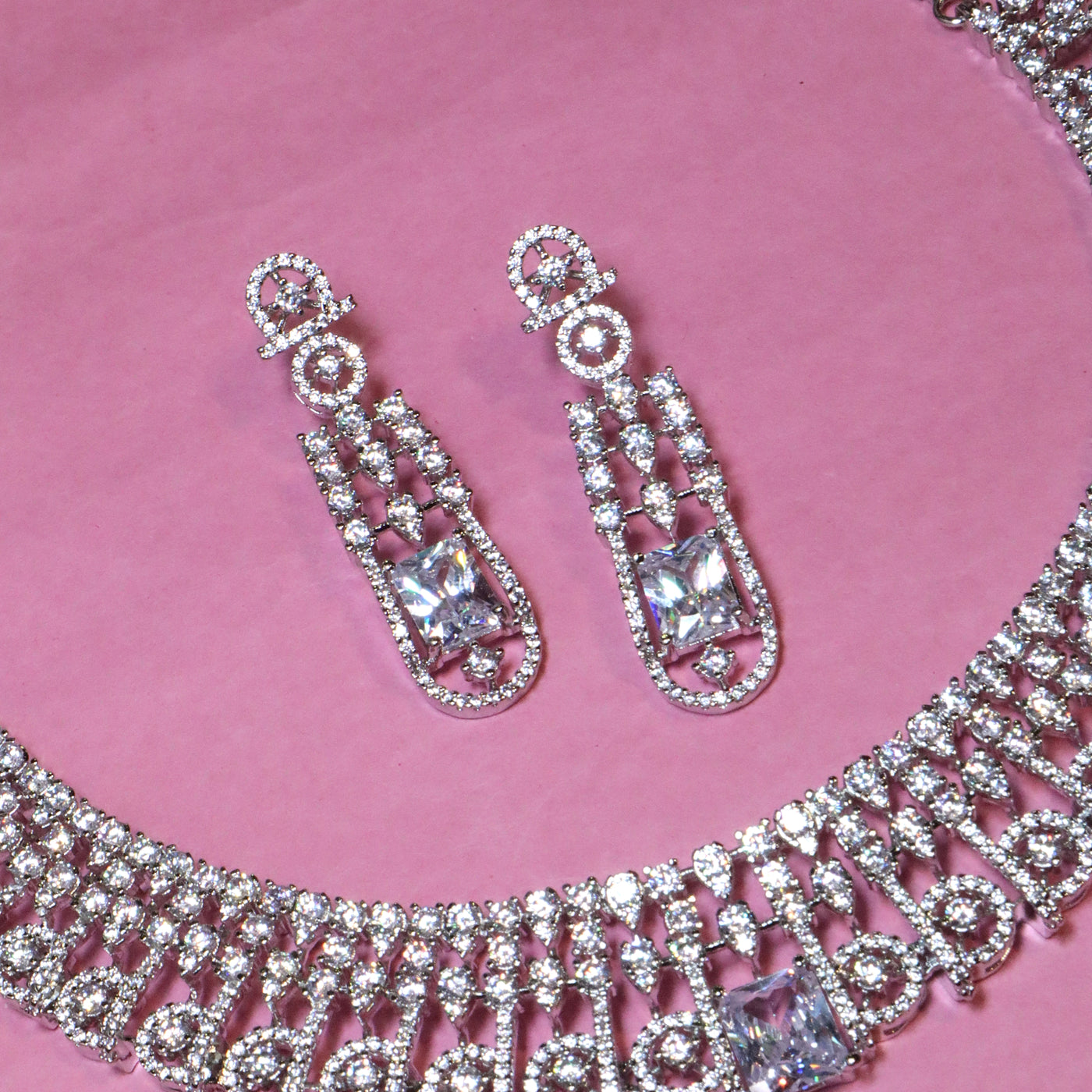 Dazzling Diamond Choker & Earrings Set - SIA456162