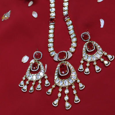 Red Ruby Kundan Maharani Necklace Set - SIA452432