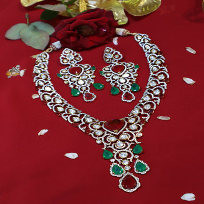 Ruby & Emerald Diamond Floral Necklace Set - SIA452403