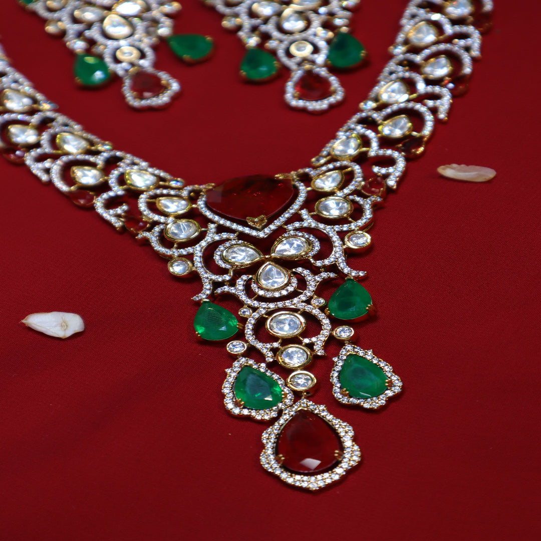 Ruby & Emerald Diamond Floral Necklace Set - SIA452403