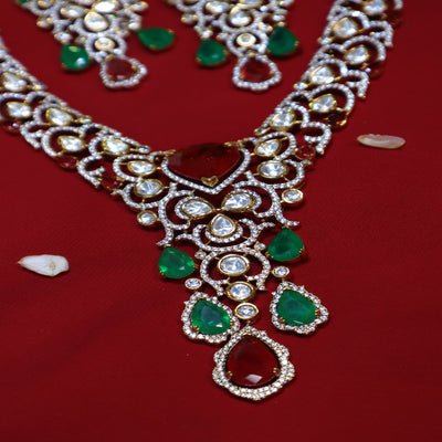 Ruby & Emerald Diamond Floral Necklace Set - SIA452403