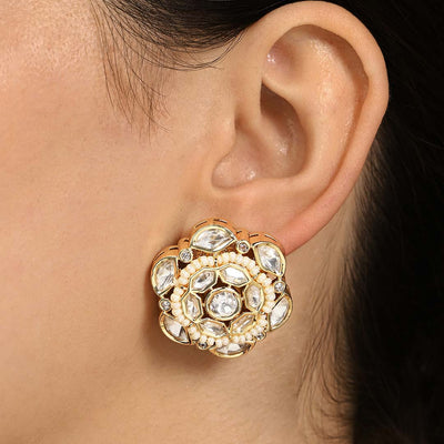 Shimmery Polki Stud Earrings - JBRER18FB24