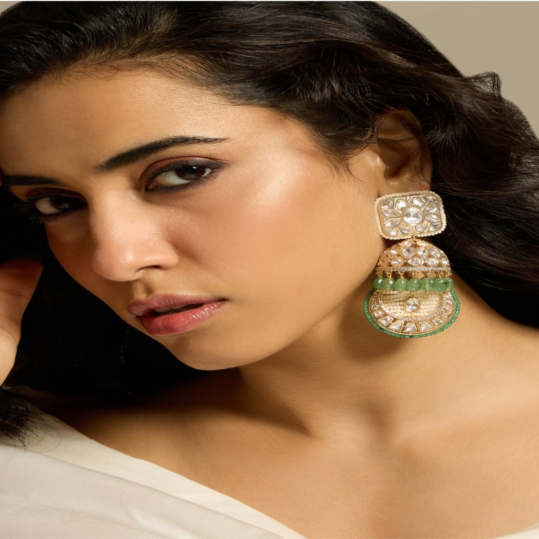 Exquisite Green Bead Polki Jhumka Earring - JBRITIER52