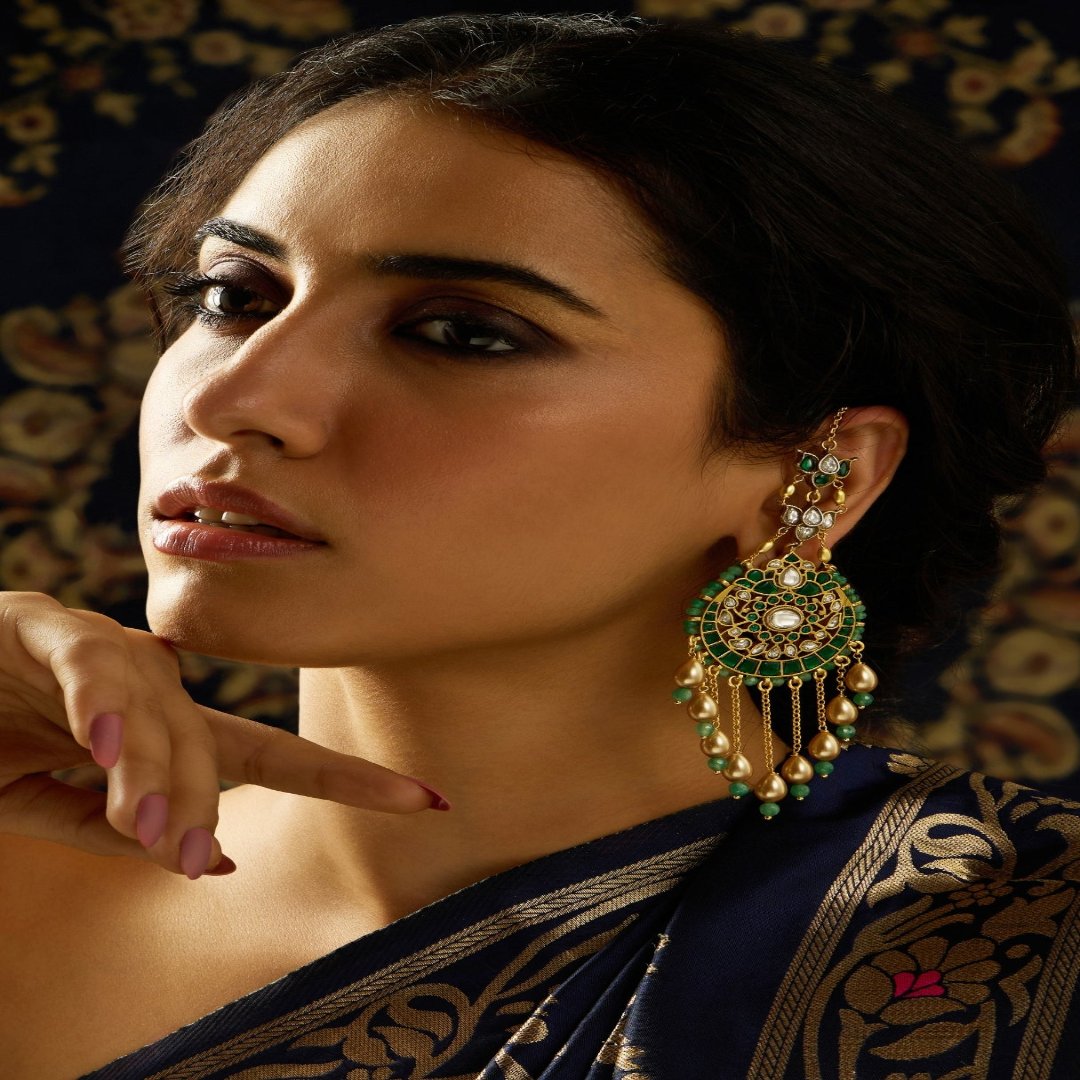 Rajwadi Green Glory Chaandbali Earring - JBRITIER69