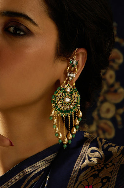 Rajwadi Green Glory Chaandbali Earring - JBRITIER69