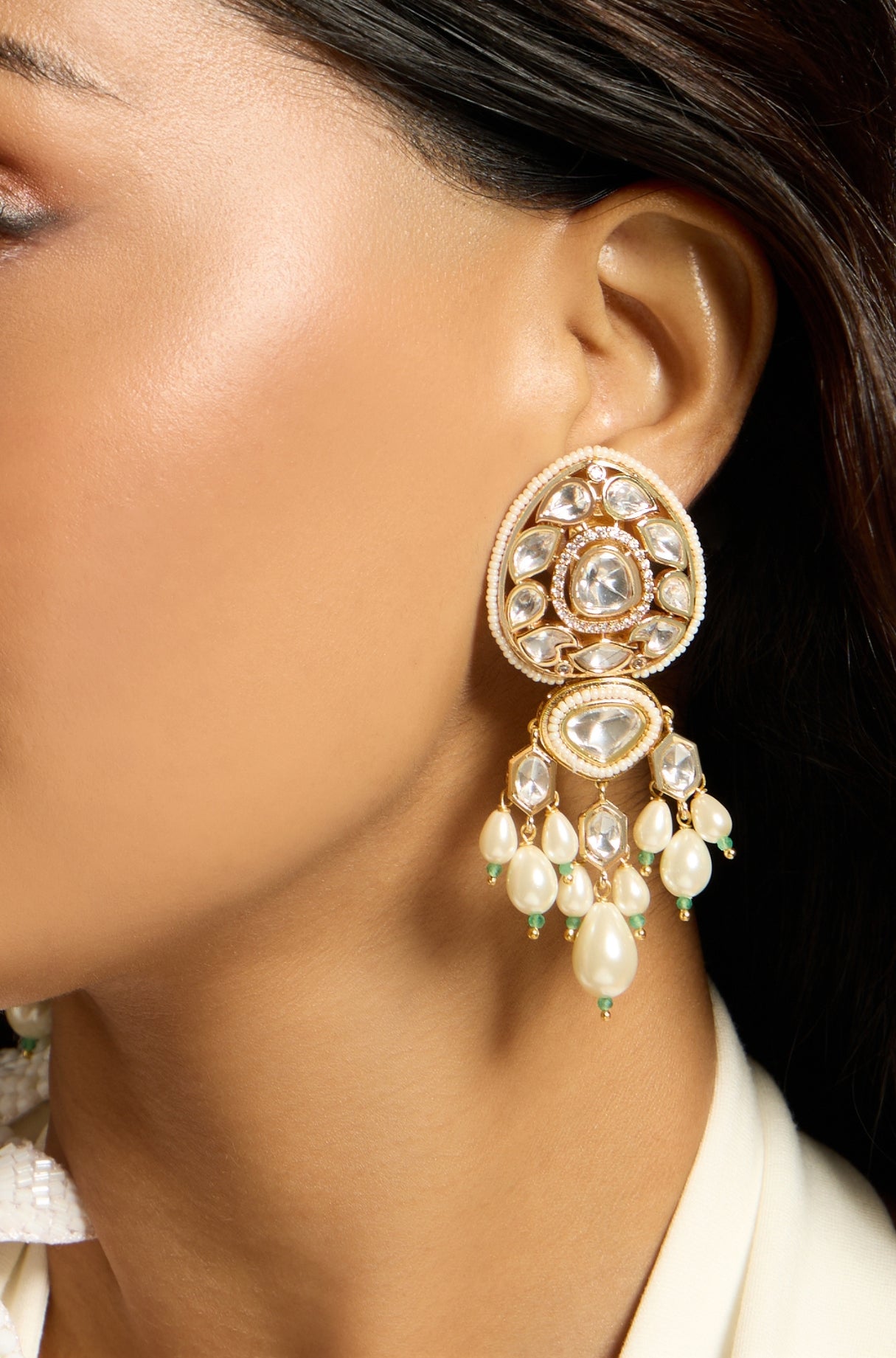 Delicate Pearl Polki Dangle Earring - JBRITIER75