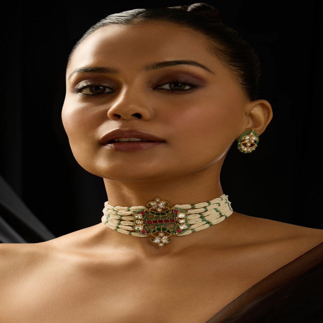 Rajwadi Pearl Choker Set - JBRITINK25