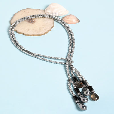 Beauteous Beaded Scarf Necklace In Grey - JBRMR24NK6