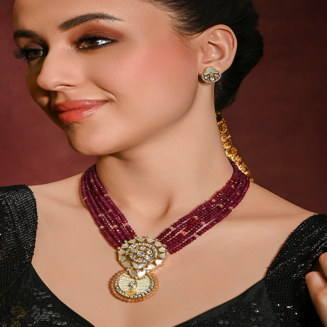 Mesmeric Red Necklace With Earrings - JBRMR24NKS46