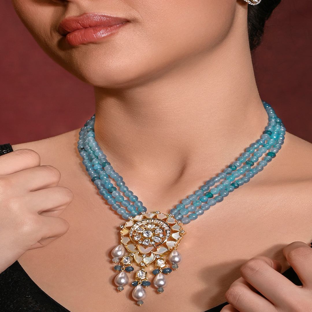 Regal Blue Necklace With Earrings - JBRMR24NKS54