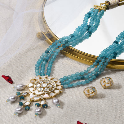 Regal Blue Necklace With Earrings - JBRMR24NKS54