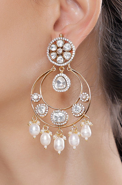 Polki-Pearl Chandbaali Earring - JBRSSER 123