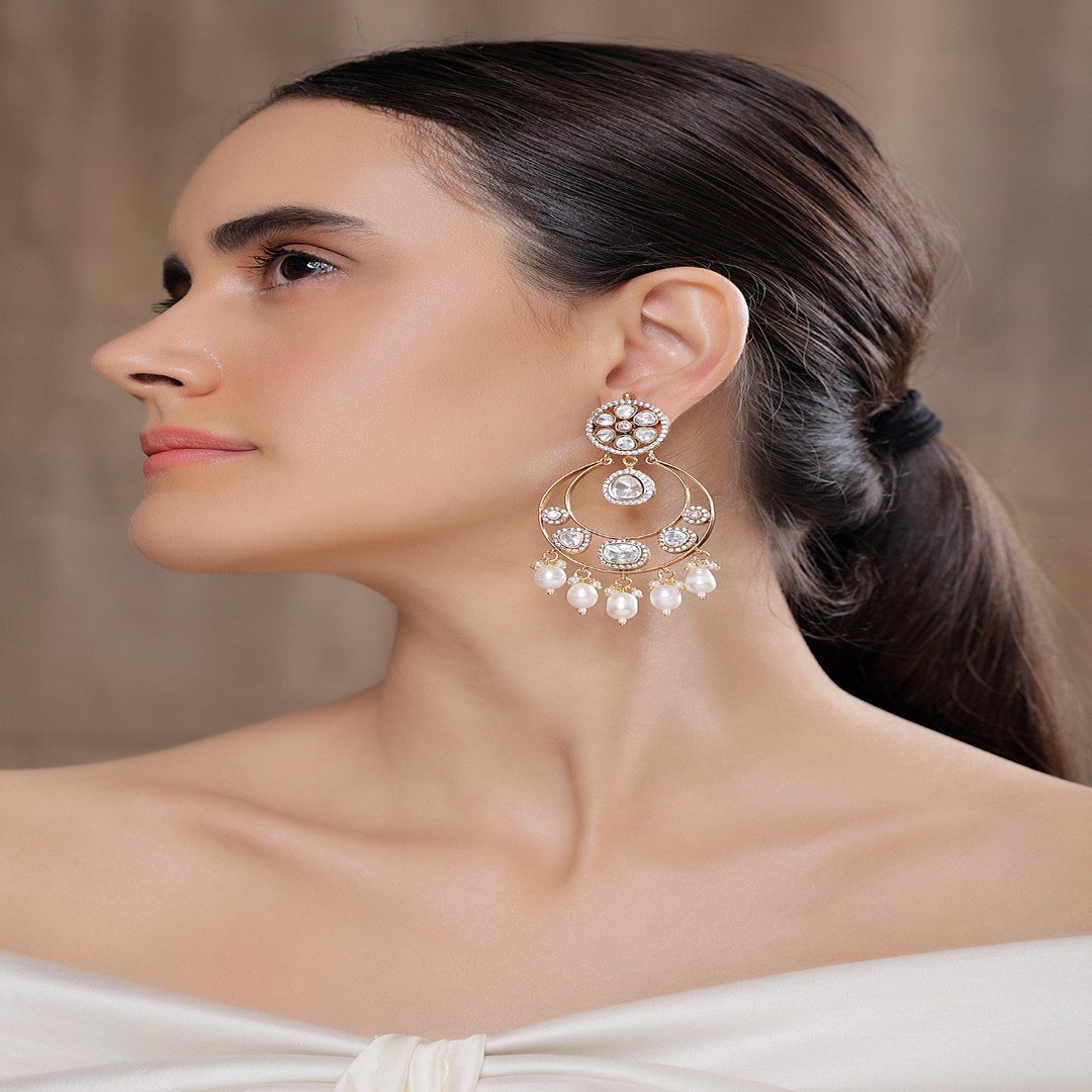 Polki-Pearl Chandbaali Earring - JBRSSER 123