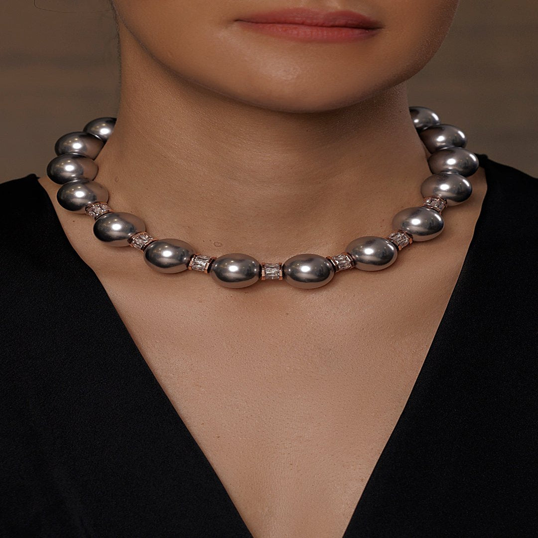 Rare Silver Pearl Loop Necklace - JBRSSNK132