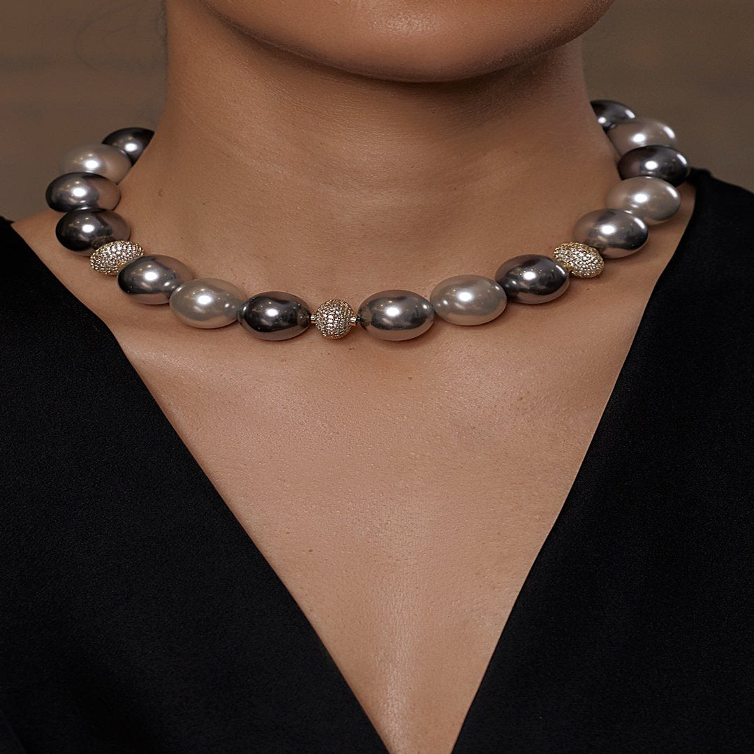 Shades of Silver Pearl Loop Necklace - JBRSSNK162