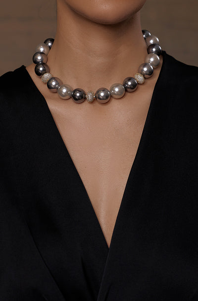 Shades of Silver Pearl Loop Necklace - JBRSSNK162