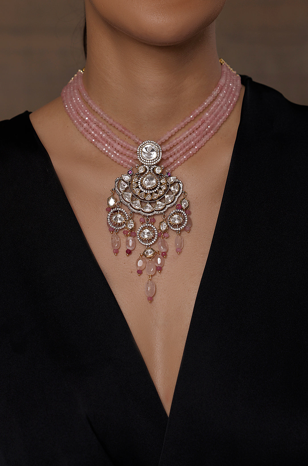 Victorian Blush Polki Necklace - JBRSSNK230