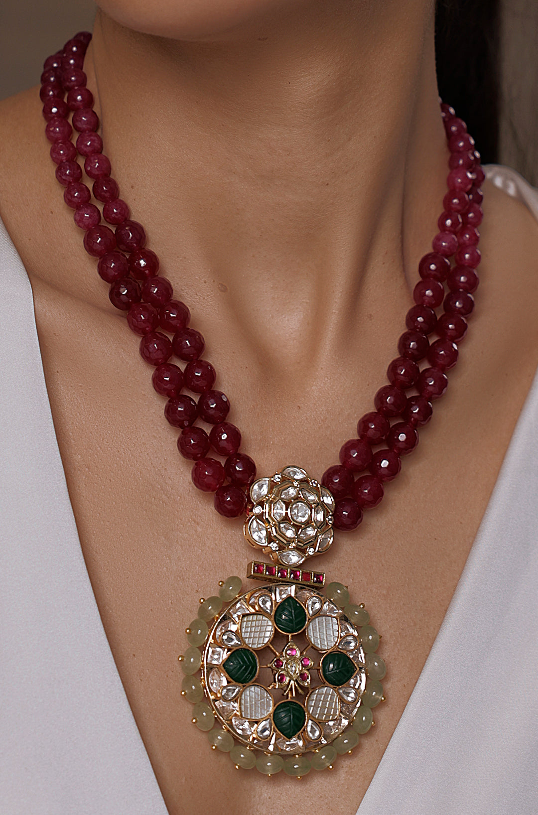 Maroon Fusion Statement Necklace - JBRSSNK 318