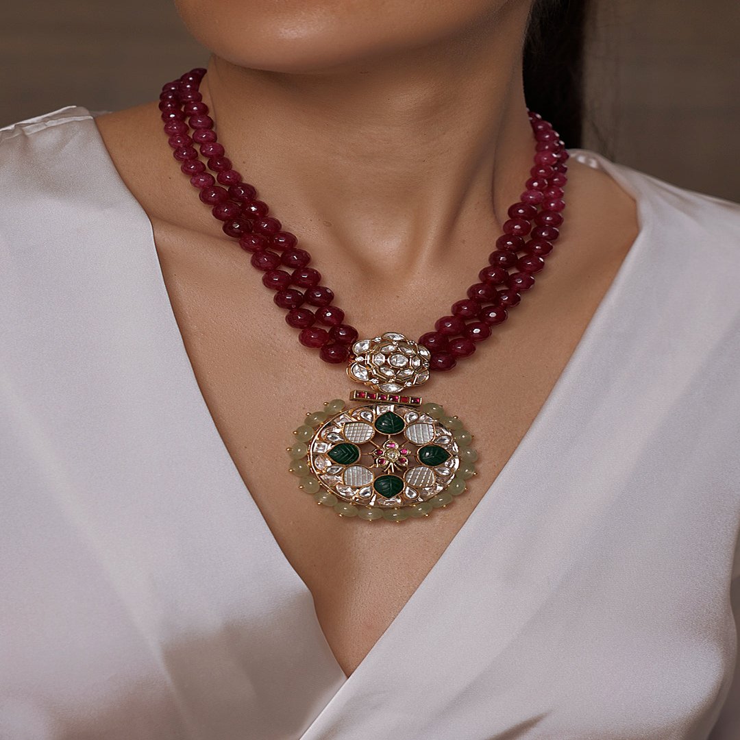 Maroon Fusion Statement Necklace - JBRSSNK 318