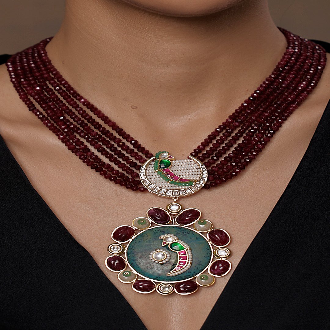 Radiant Maroon Statement Necklace - JBRSSNK 325