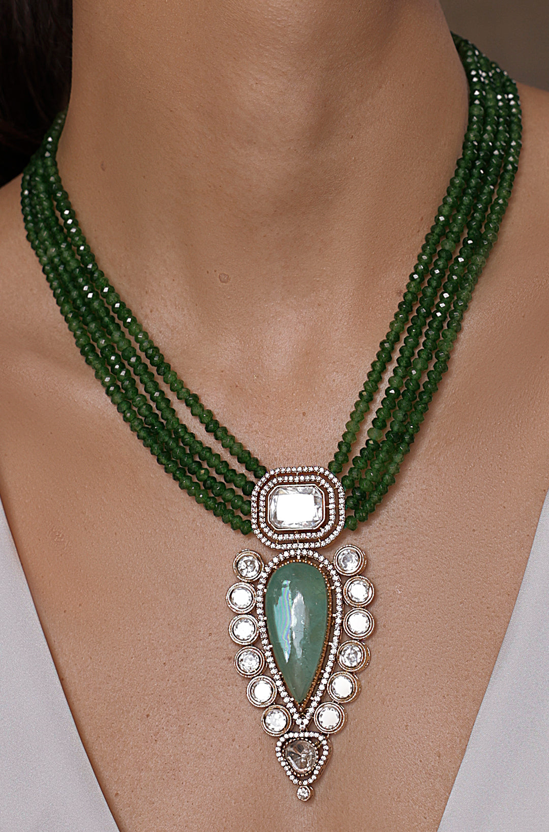 Green Indo-Western Necklace - JBRSSNK 335