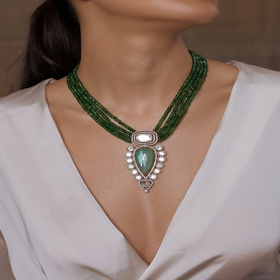 Green Indo-Western Necklace - JBRSSNK 335