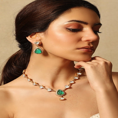 Emerald Thread Necklace Set - JBRSSNK408