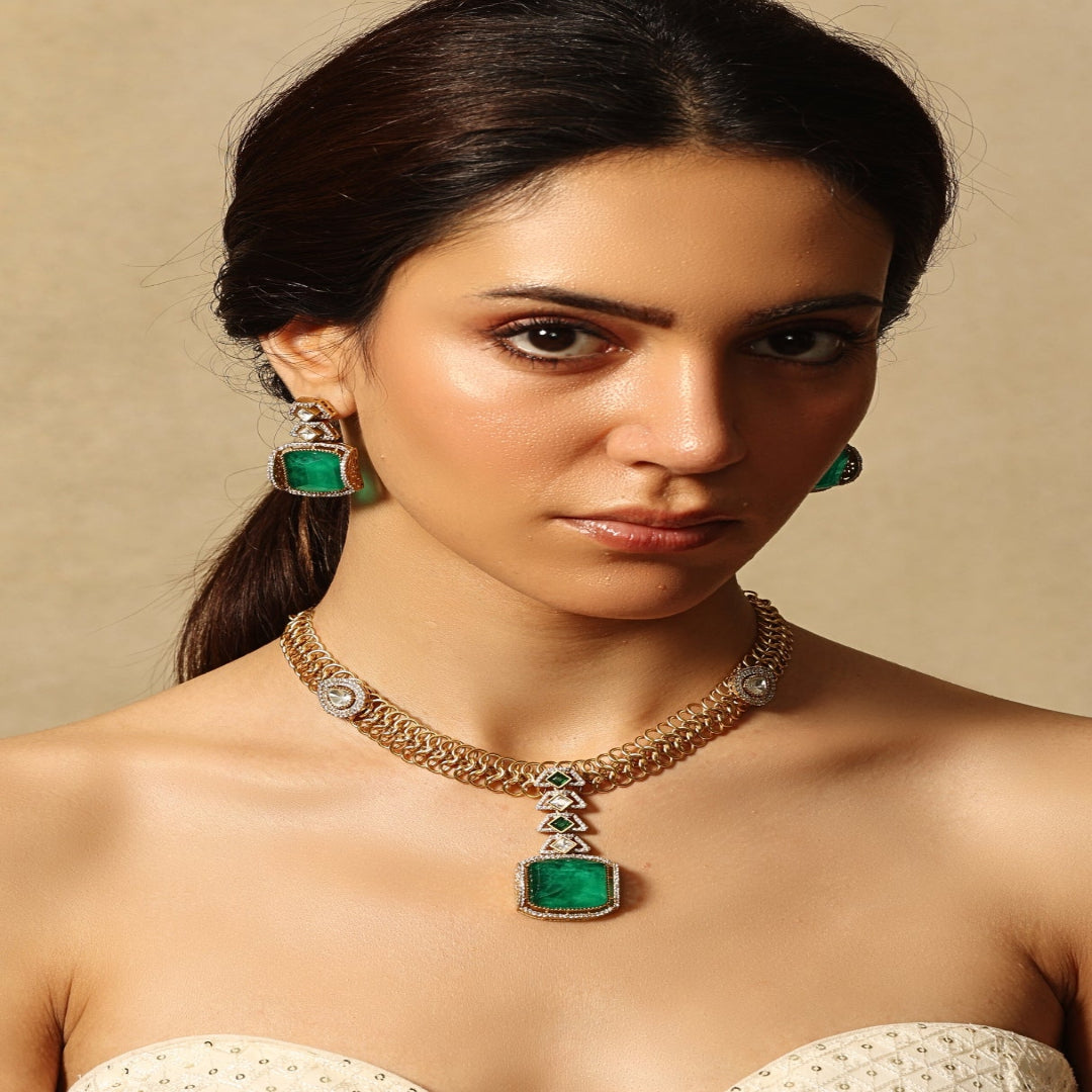 Jade Majesty Necklace Set - JBRSSNK502