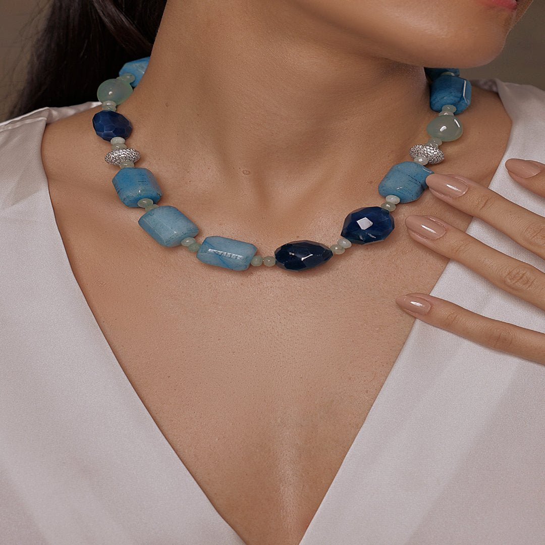 Dazzling Blue Stone Collar Necklace - JBRSSNK50