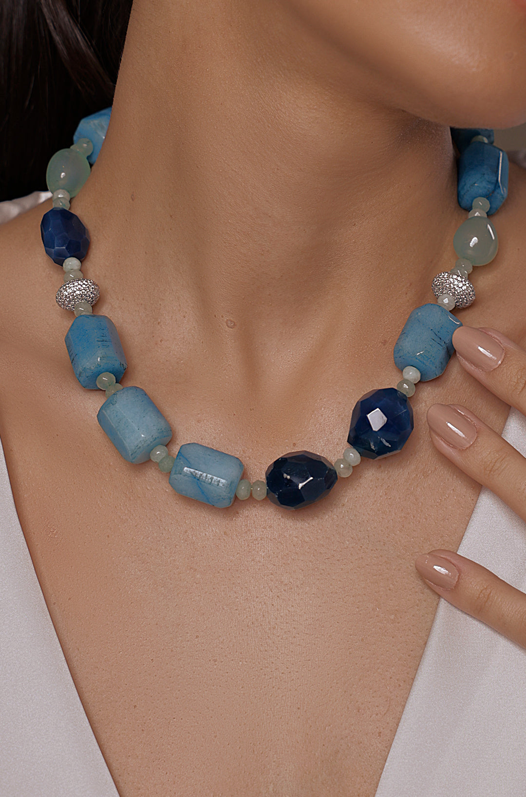 Dazzling Blue Stone Collar Necklace - JBRSSNK50