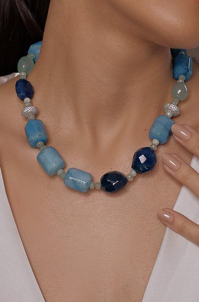 Dazzling Blue Stone Collar Necklace - JBRSSNK50