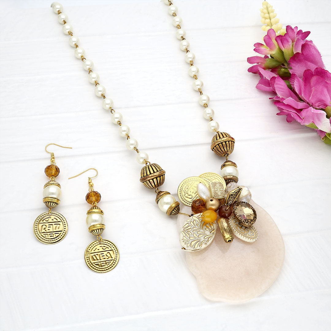 Long Crystals Beaded Necklace Set - KPE197