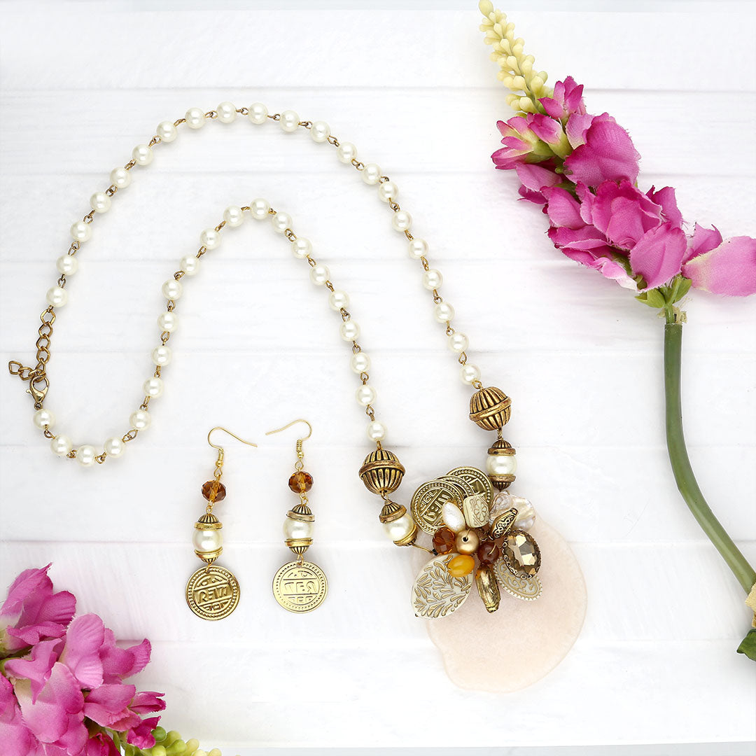 Long Crystals Beaded Necklace Set - KPE197