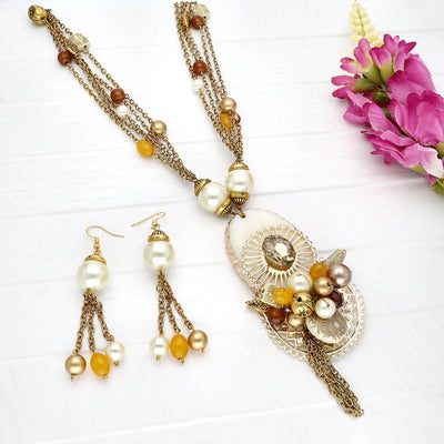 Long Pearls Beaded Necklace Set - KPE198