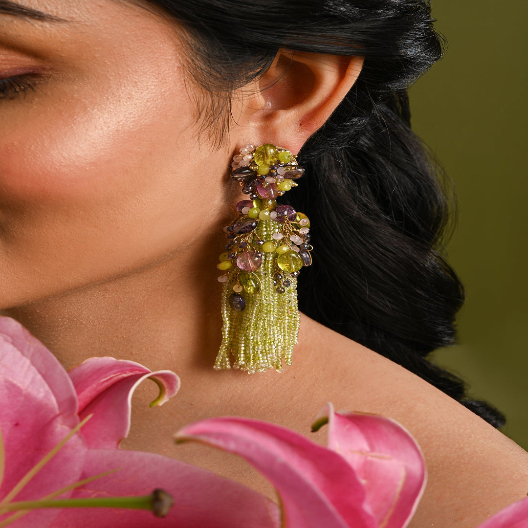 Green Mehendi Jhumka Tassel Earrings - LE-955-02 GREEN