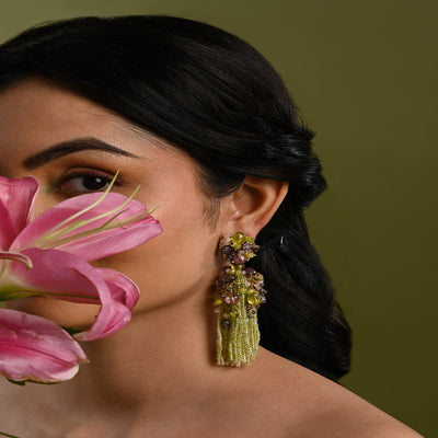 Green Mehendi Jhumka Tassel Earrings - LE-955-02 GREEN