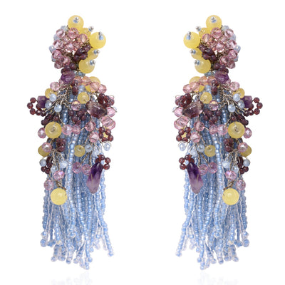 Colourful Stone Long Jhumka Earrings - LE-955-03 BLUE