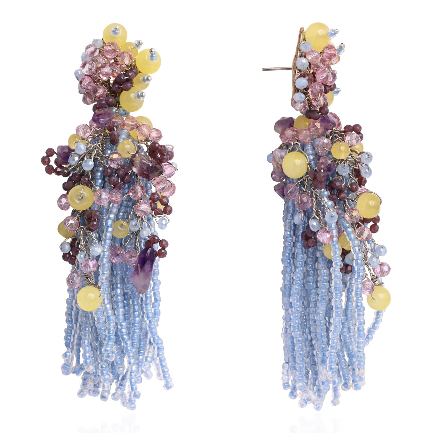 Colourful Stone Long Jhumka Earrings - LE-955-03 BLUE