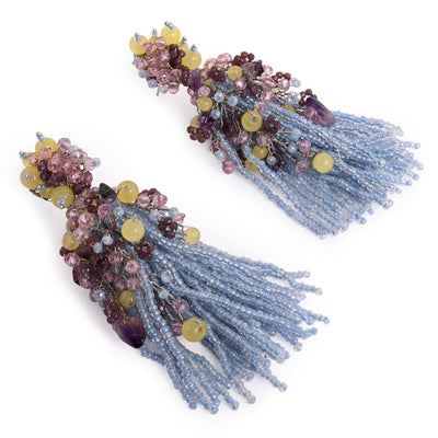 Colourful Stone Long Jhumka Earrings - LE-955-03 BLUE