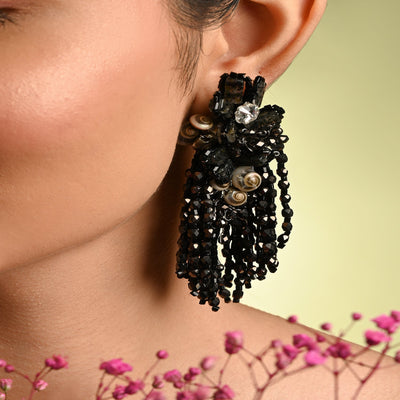 Jet Black Black Anti Tarnish Cocktail Statement Earrings - LE-956-01 BLACK