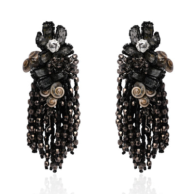 Jet Black Black Anti Tarnish Cocktail Statement Earrings - LE-956-01 BLACK