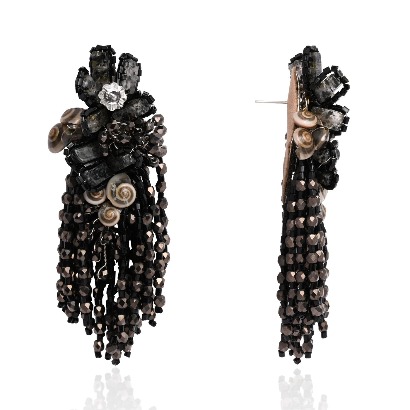 Jet Black Black Anti Tarnish Cocktail Statement Earrings - LE-956-01 BLACK