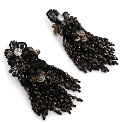 Jet Black Black Anti Tarnish Cocktail Statement Earrings - LE-956-01 BLACK