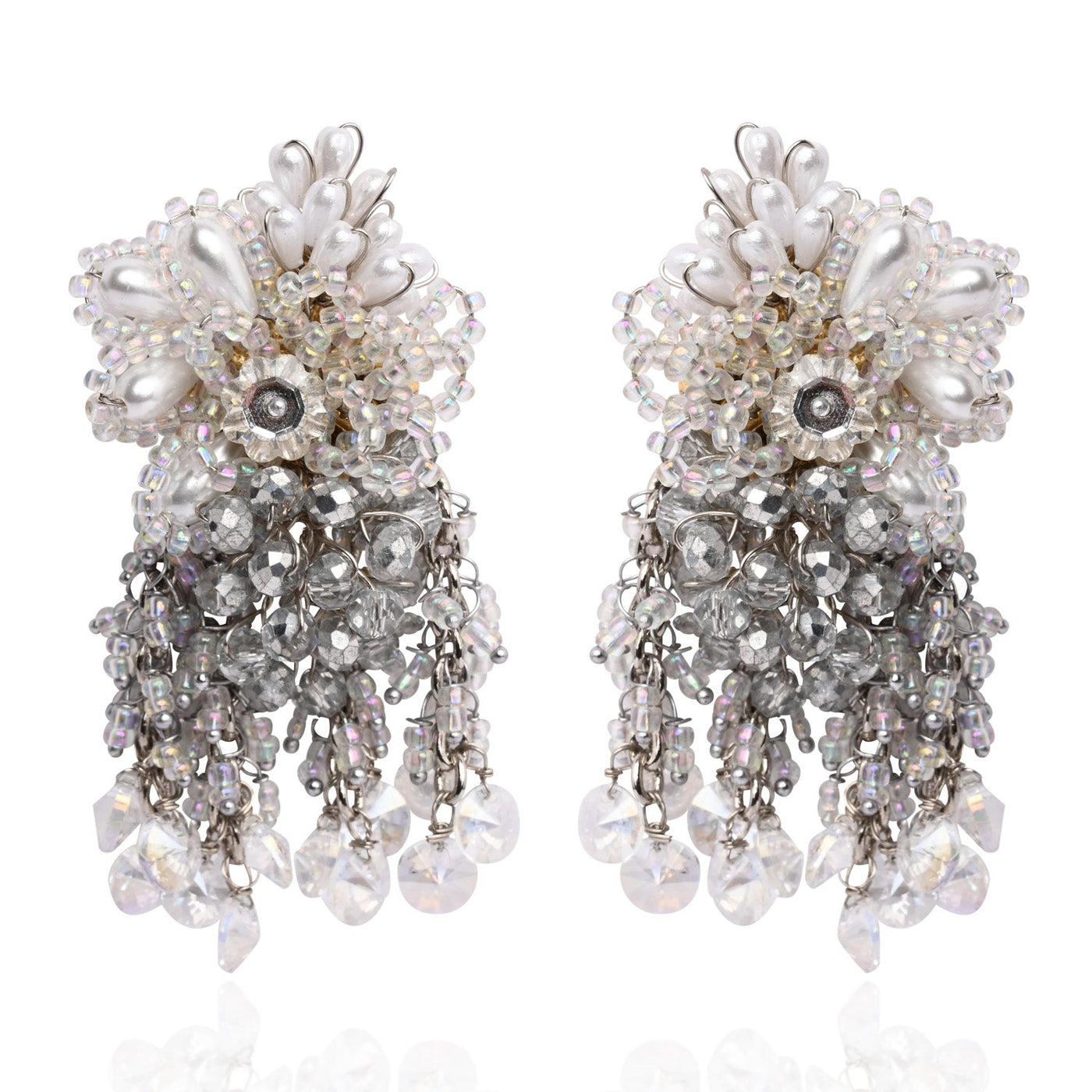 Silver Plated Pearl Festive Medium Size Earrings - LE-958-01 SILVER