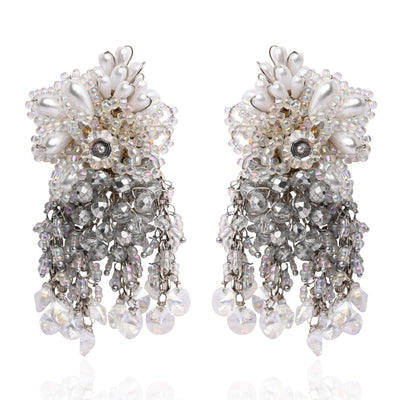 Silver Plated Pearl Festive Medium Size Earrings - LE-958-01 SILVER