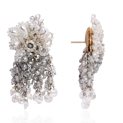 Silver Plated Pearl Festive Medium Size Earrings - LE-958-01 SILVER